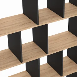 Etagère bibliothèque JENA 4 niveaux noir et effet bois 143 cm