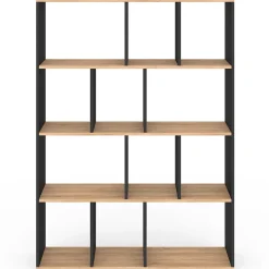 Etagère bibliothèque JENA 4 niveaux noir et effet bois 143 cm