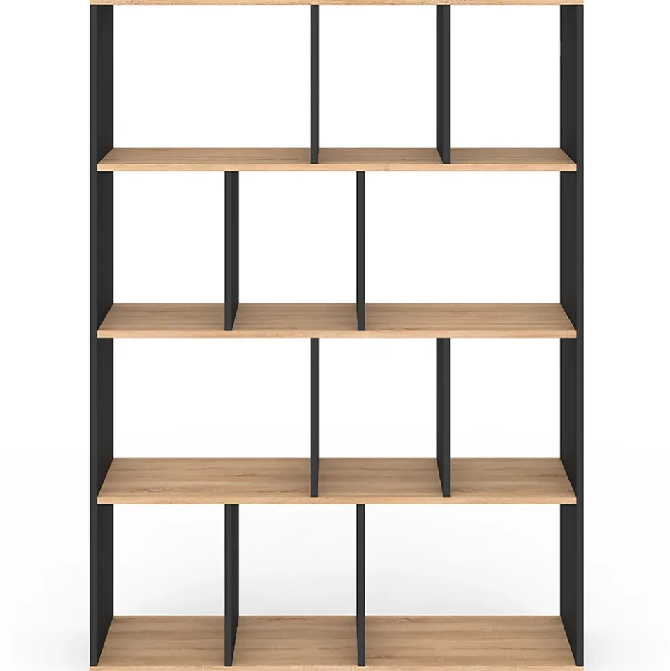 Etagère bibliothèque JENA 4 niveaux noir et effet bois 143 cm