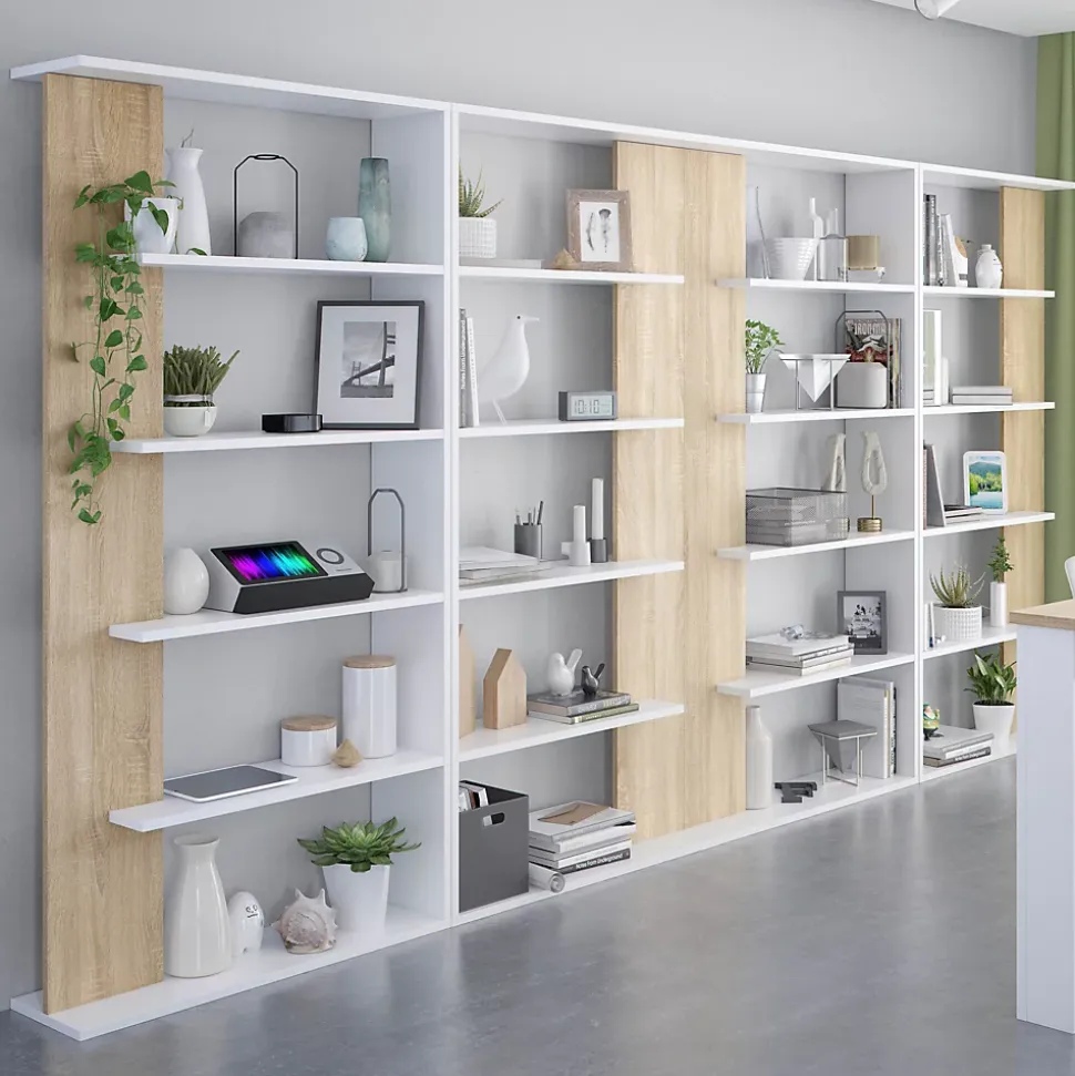 Etagère Bibliothèque Lugo 5 étagères, Blanc/Chêne