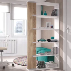 Etagère Bibliothèque Lugo 5 étagères, Blanc/Chêne