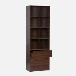 Etagère. bibliothèque modulable décor bois noyer 3 éléments - 3 tiroirs 8 niches L 70 x P 35 x H 210cm - Kompo