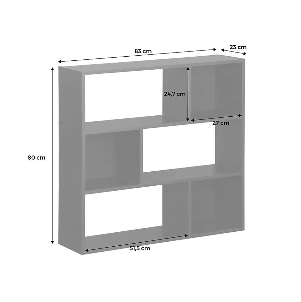 Etagère bibliothèque naturelle Pieter 3 étagères 6 compartiments de rangement