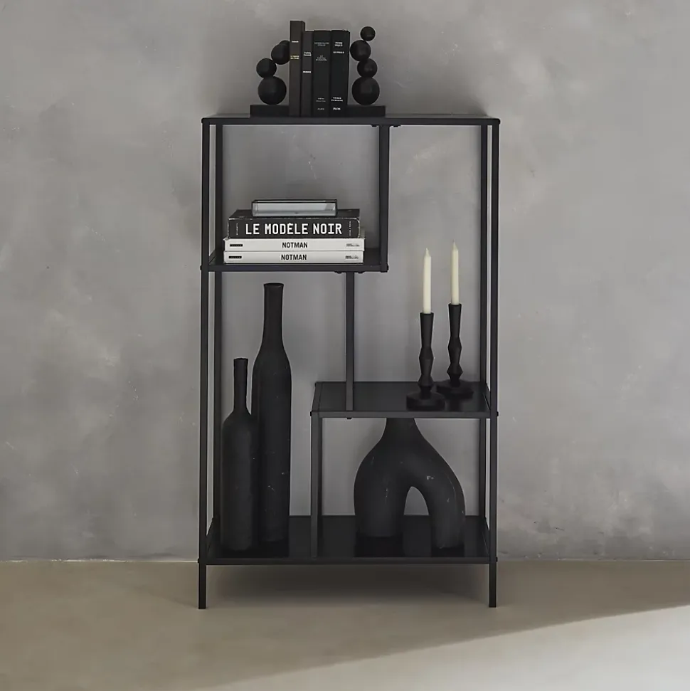 Etagère bibliothèque noir en métal noir asymétrique 4 niveaux INDUSTRIELLE L 69 x P 33 x H 113.5cm