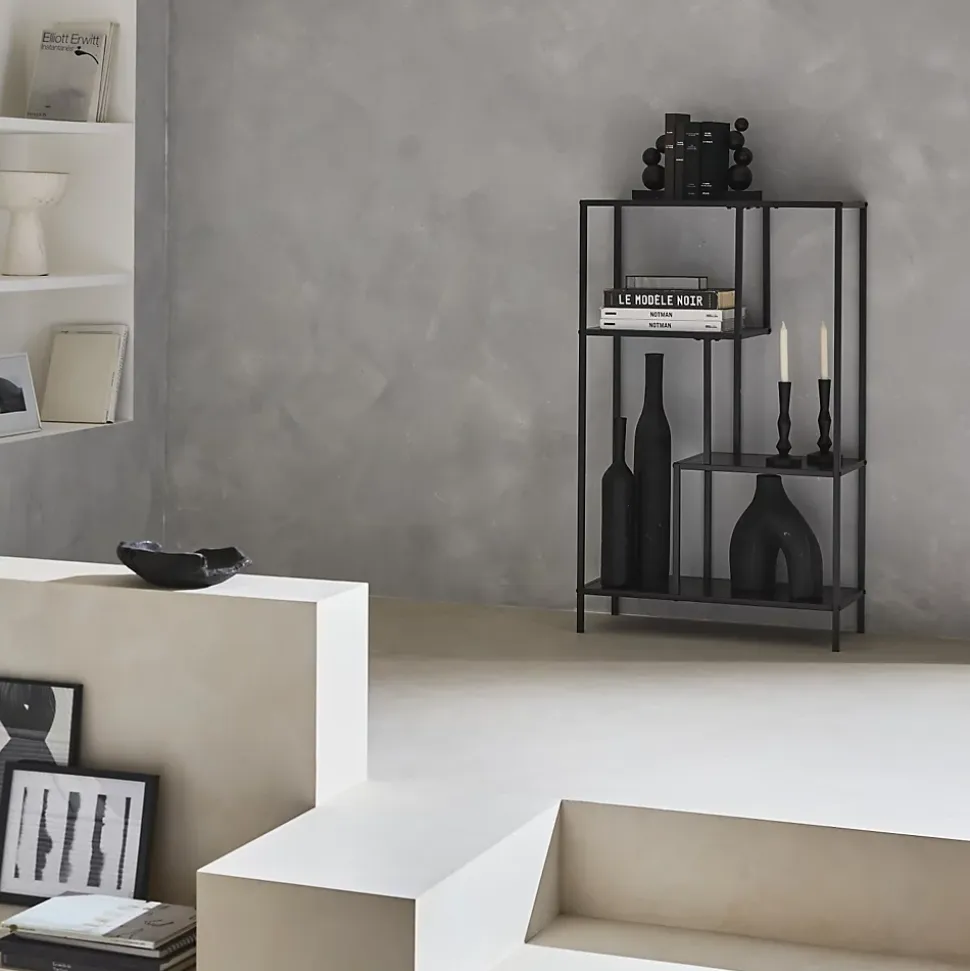 Etagère bibliothèque noir en métal noir asymétrique 4 niveaux INDUSTRIELLE L 69 x P 33 x H 113.5cm