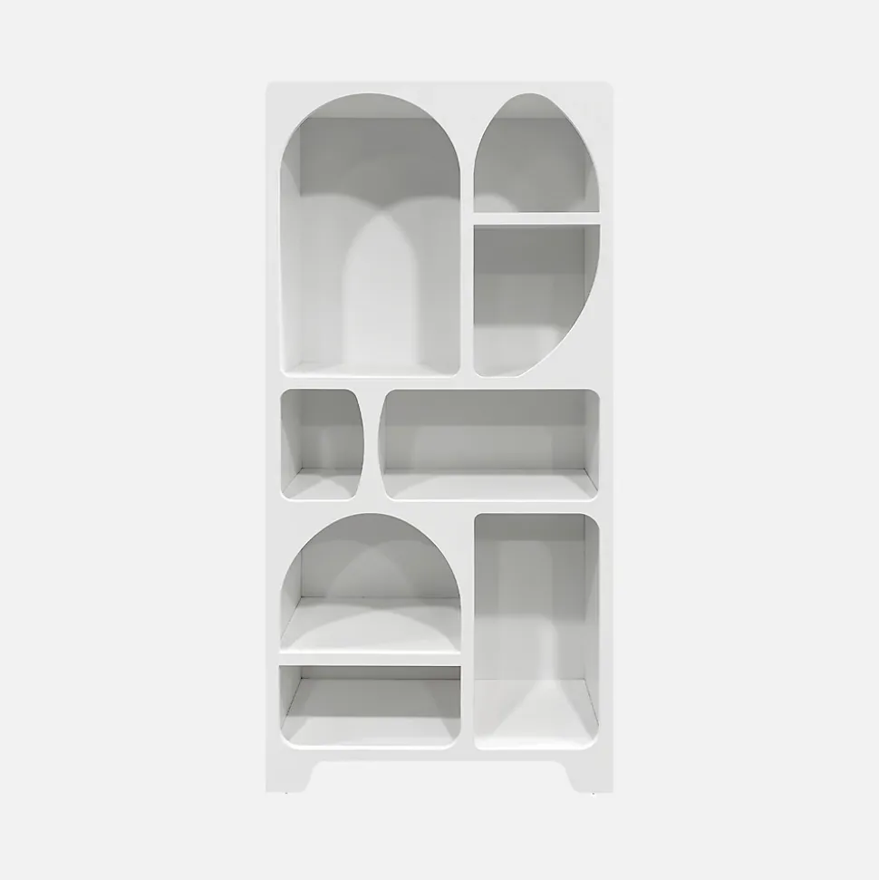 Etagère bibliothèque organique effet bois blanc plusieurs niches 8 compartiments