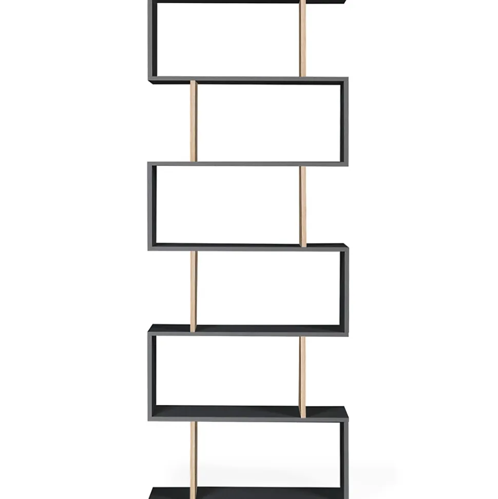 Etagère bibliothèque SOFIA forme S bois façon hêtre et noir 189 cm