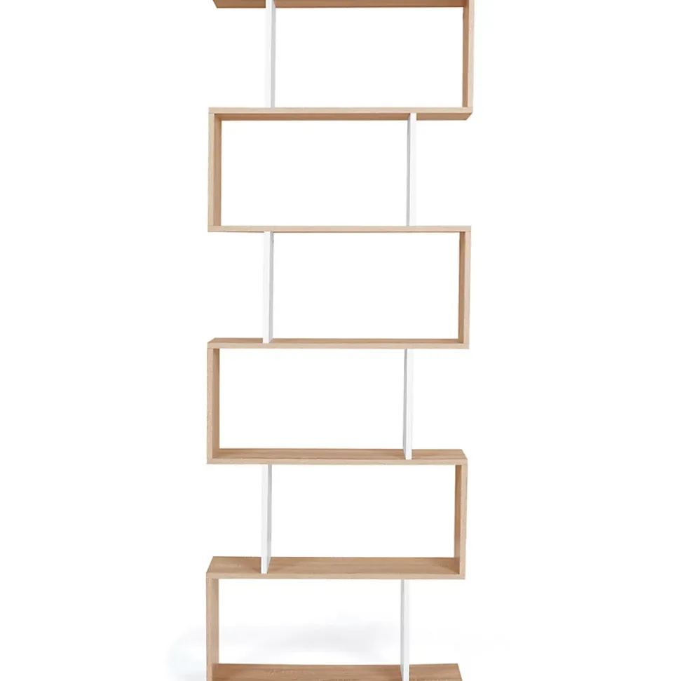 Etagère bibliothèque SOFIA forme S façon hêtre et blanc 189 cm