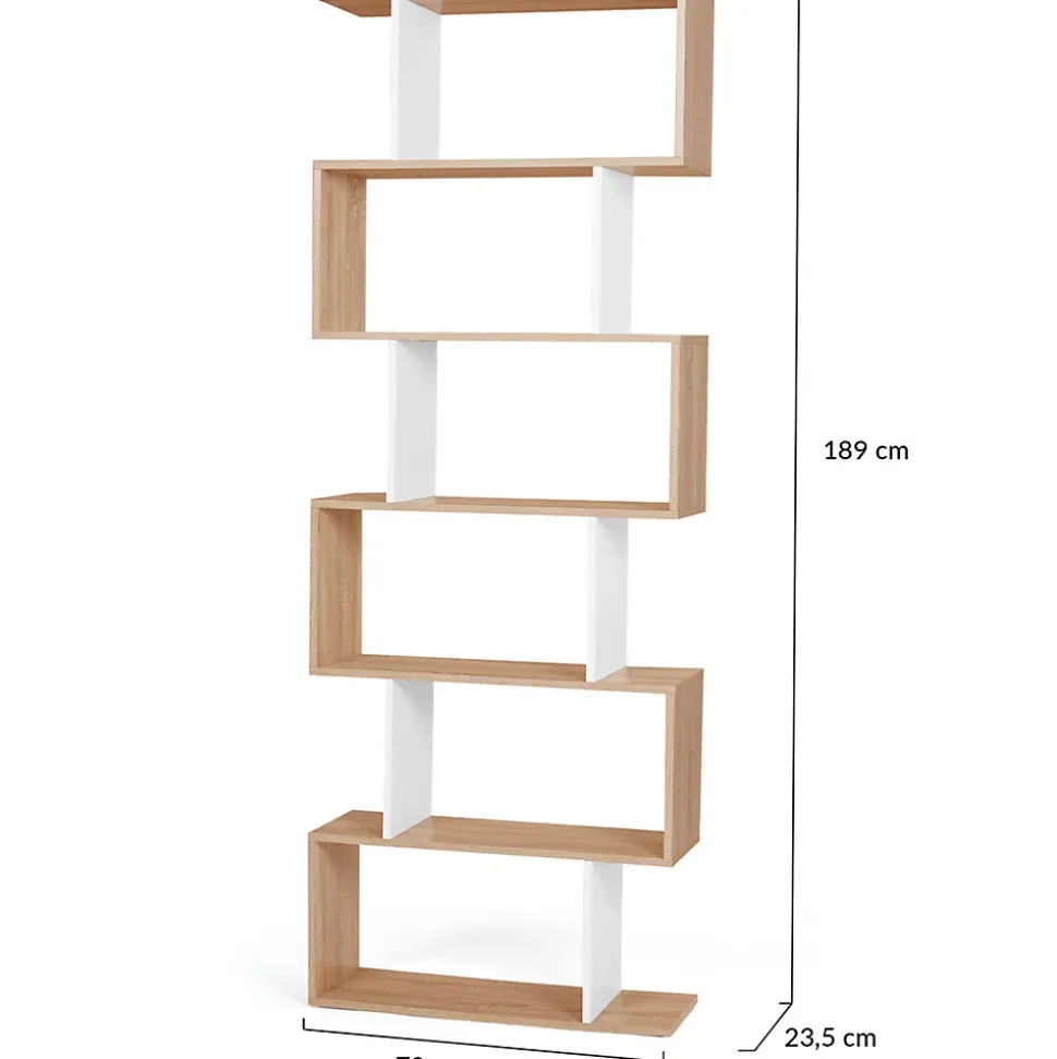 Etagère bibliothèque SOFIA forme S façon hêtre et blanc 189 cm