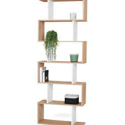Etagère bibliothèque SOFIA forme S façon hêtre et blanc 189 cm