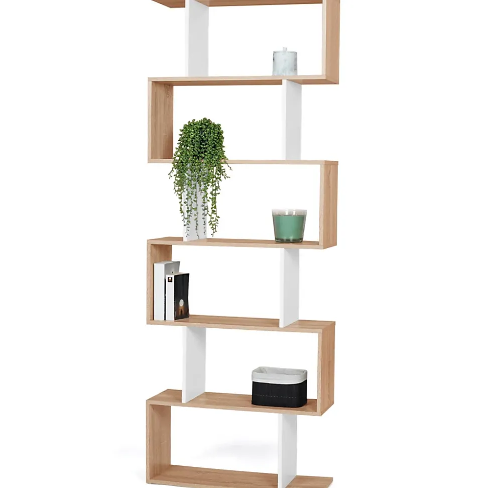 Etagère bibliothèque SOFIA forme S façon hêtre et blanc 189 cm