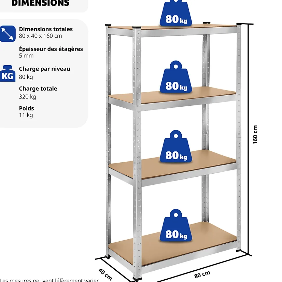 Etagère charge lourde d'angle plateau en acier 160x80x40 cm