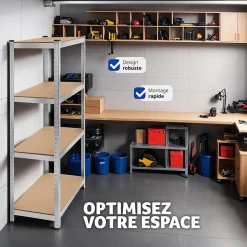 Etagère charge lourde d'angle plateau en acier 160x80x40 cm