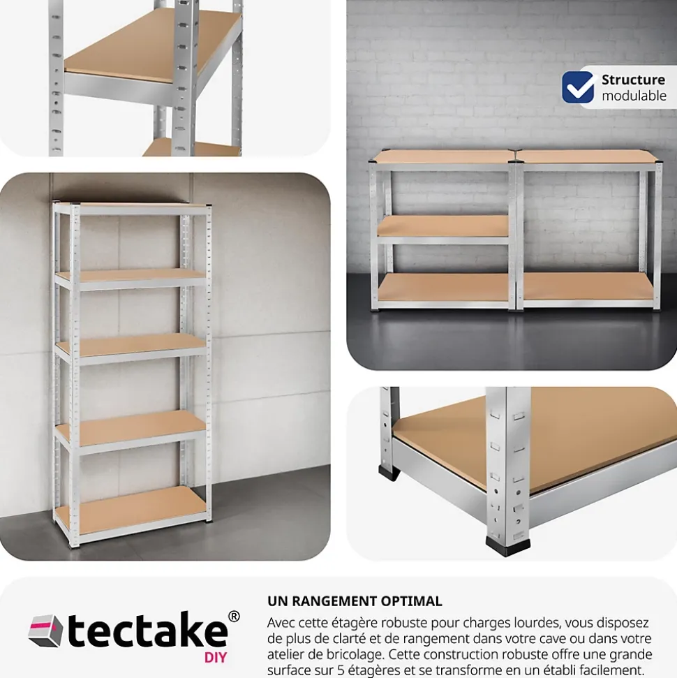 Etagère charge lourde d'angle plateau en acier 180x75x30 cm