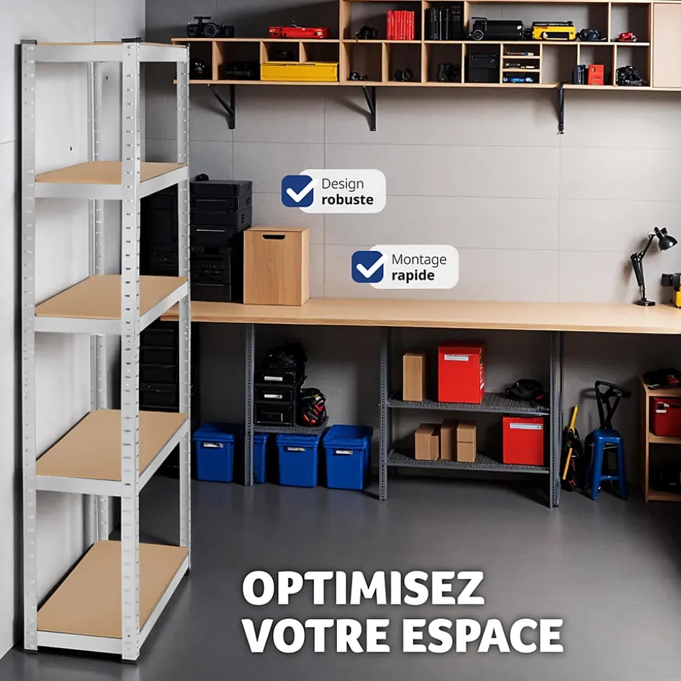 Etagère charge lourde d'angle plateau en acier 180x75x30 cm