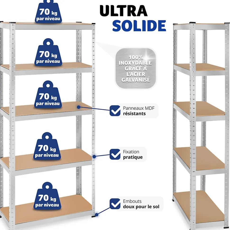 Etagère charge lourde d'angle plateau en acier 180x75x30 cm