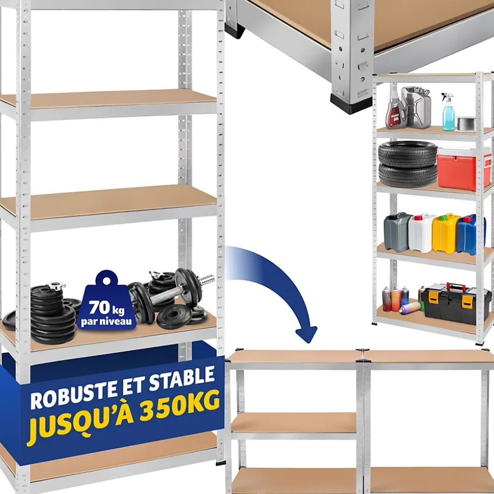 Etagère charge lourde d'angle plateau en acier 180x75x30 cm