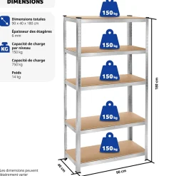 Etagère charge lourde d'angle plateau en acier 180x90x40 cm