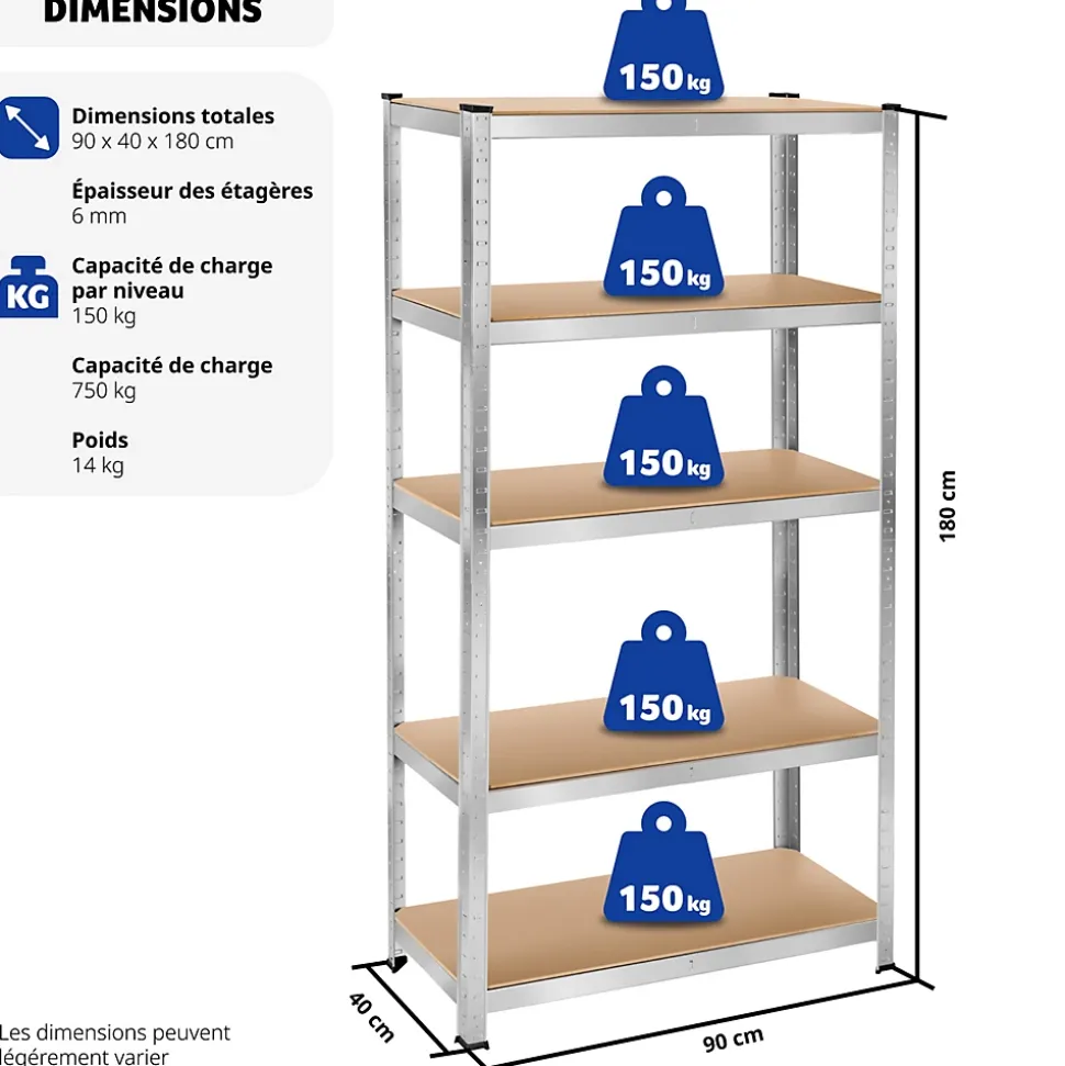 Etagère charge lourde d'angle plateau en acier 180x90x40 cm