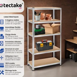 Etagère charge lourde d'angle plateau en acier 180x90x40 cm