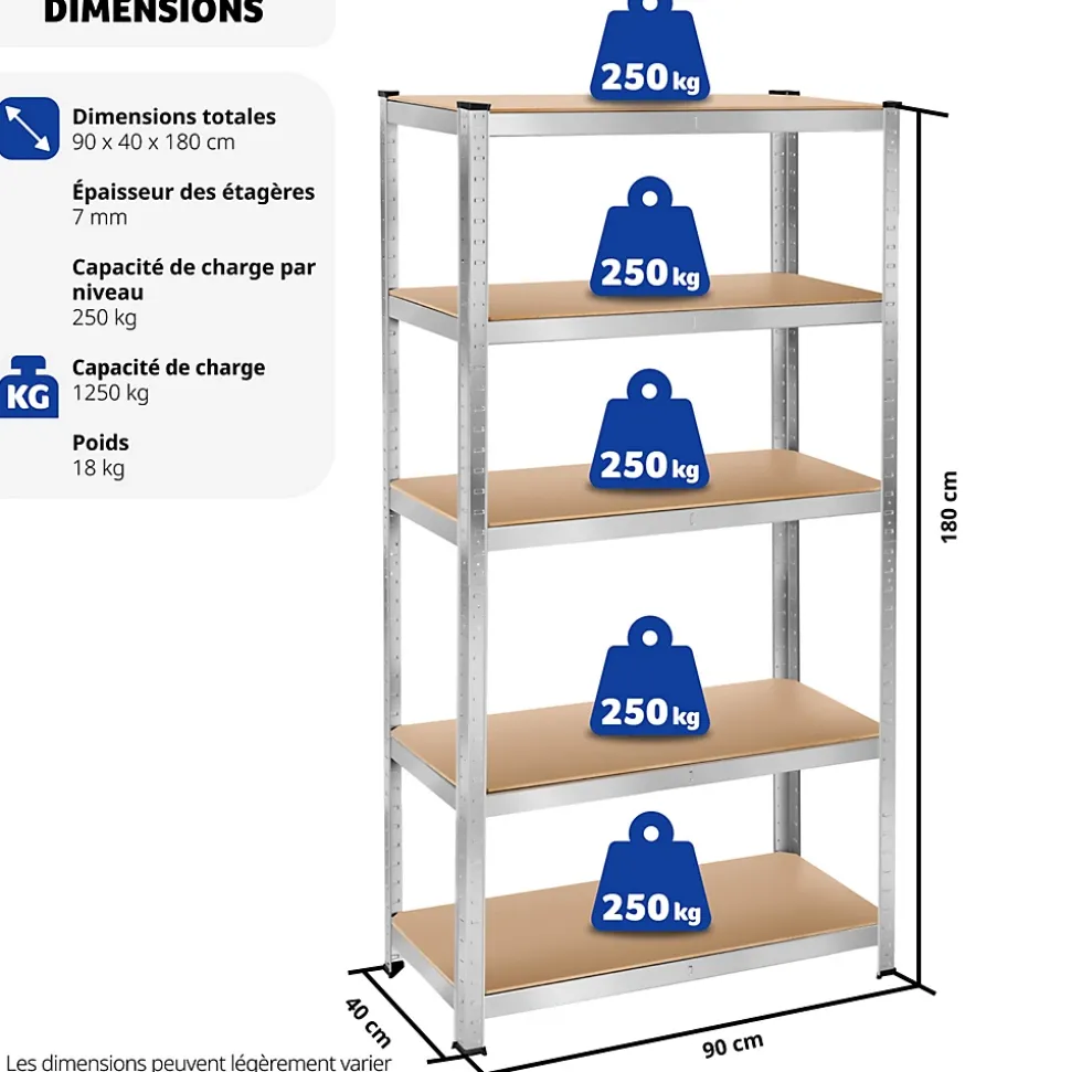 Etagère charge lourde d'angle plateau en acier 180x90x40 cm