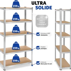 Etagère charge lourde d'angle plateau en acier 180x90x40 cm
