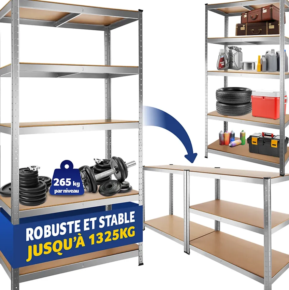 Etagère charge lourde d'angle plateau en acier 180x90x40 cm