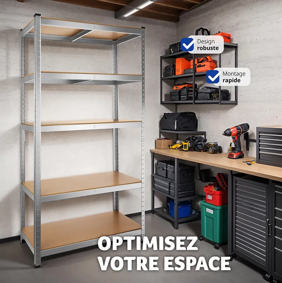 Etagère charge lourde d'angle plateau en acier 180x90x40 cm