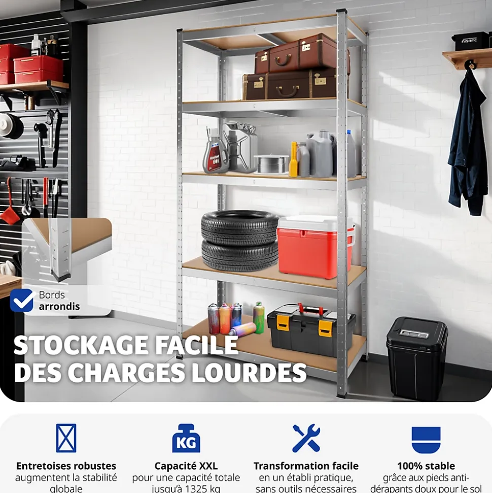 Etagère charge lourde d'angle plateau en acier 180x90x40 cm