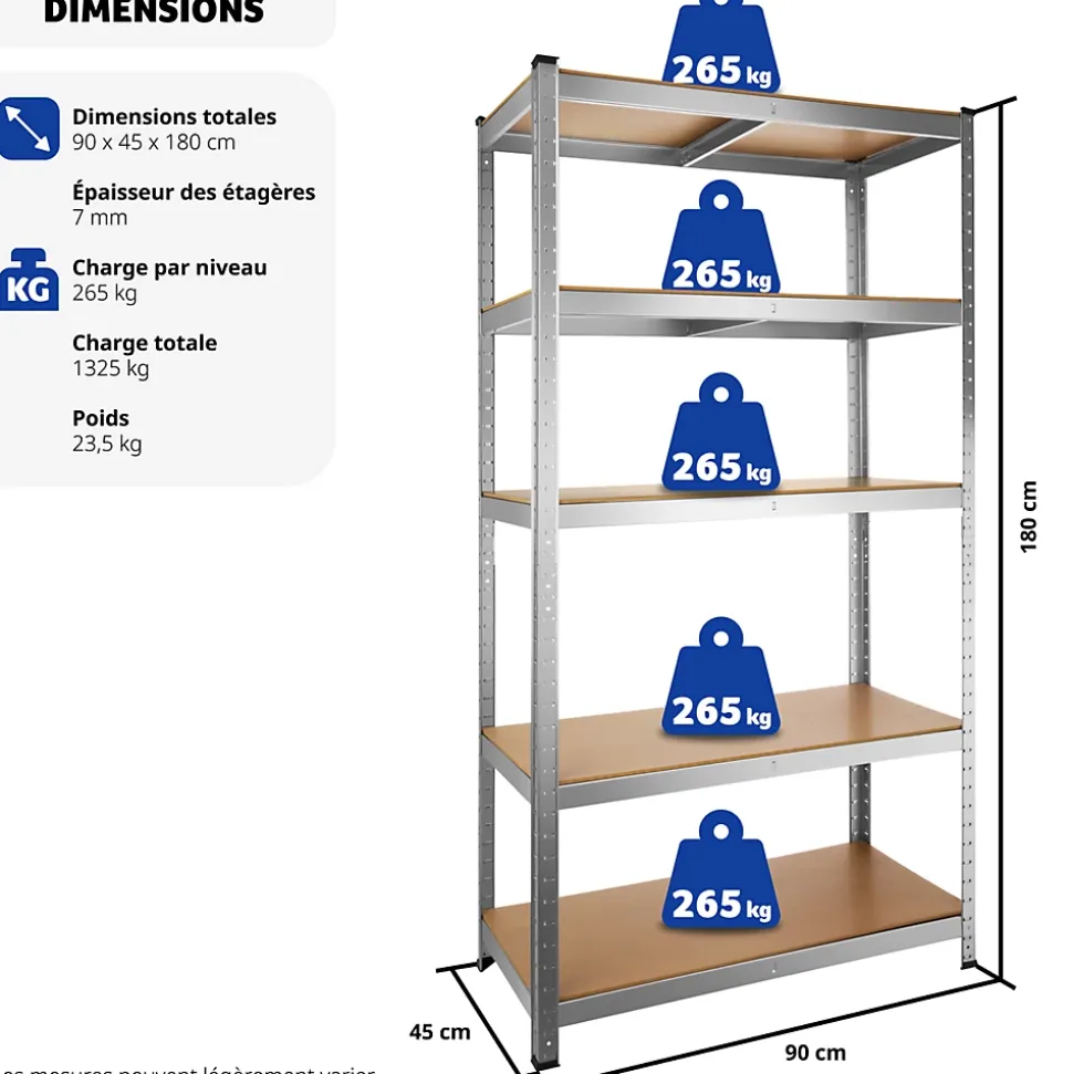 Etagère charge lourde d'angle plateau en acier 180x90x40 cm