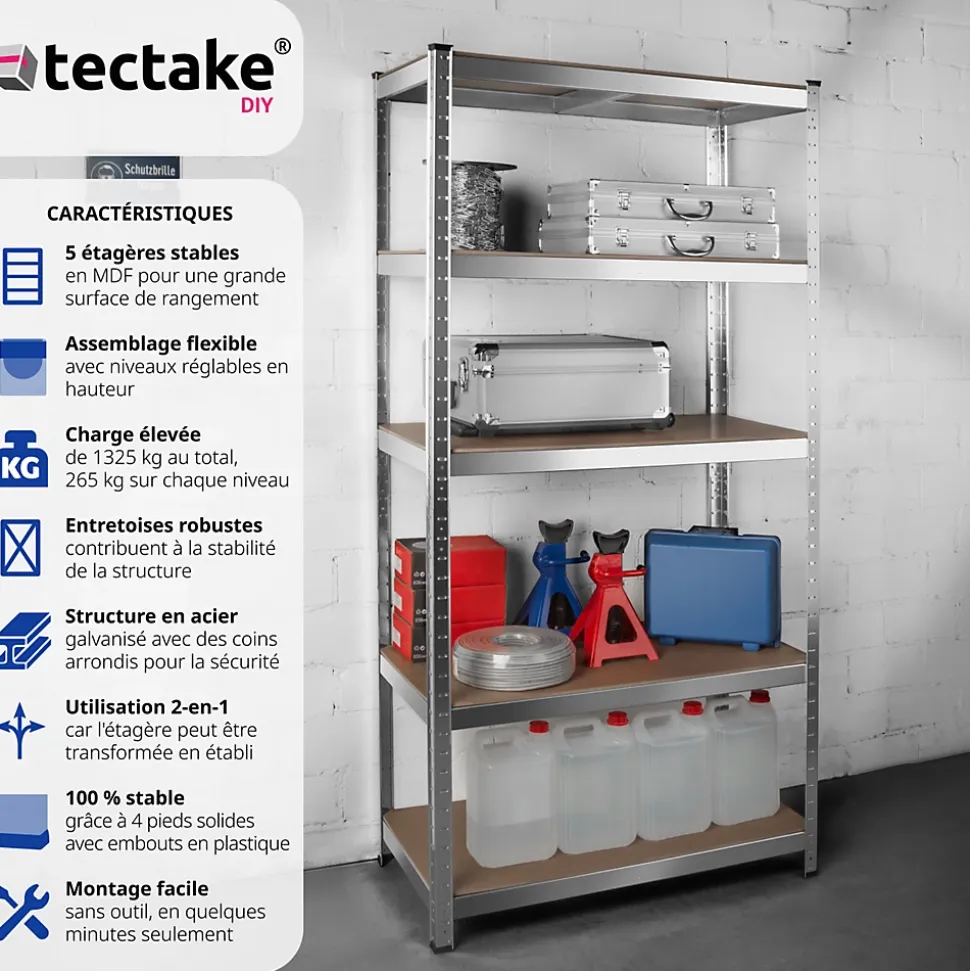 Etagère charge lourde d'angle plateau en acier 180x90x40 cm