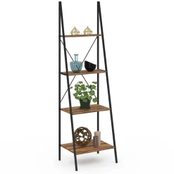 Etagère échelle 4 niveaux HAWKINS bois foncé design industriel 170 cm