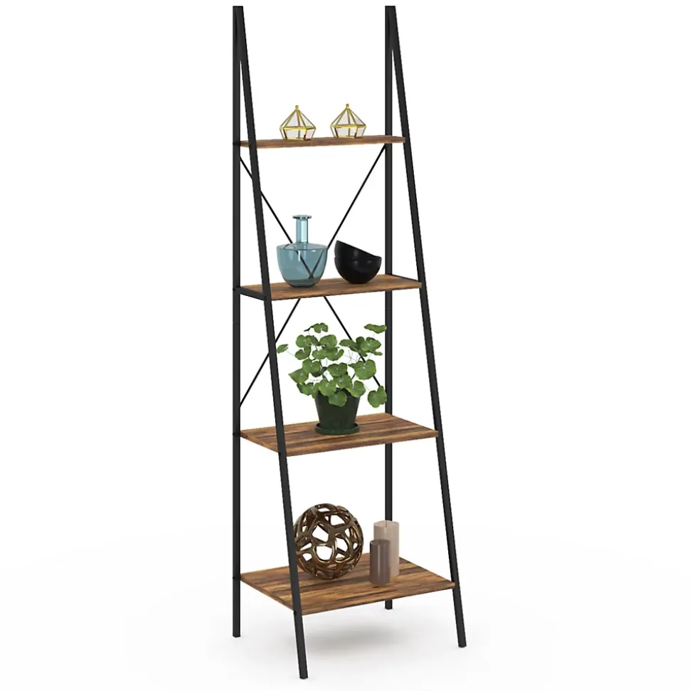 Etagère échelle 4 niveaux HAWKINS bois foncé design industriel 170 cm