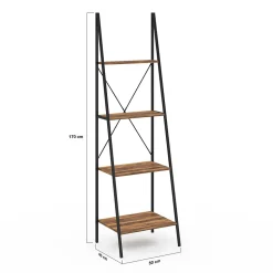 Etagère échelle 4 niveaux HAWKINS bois foncé design industriel 170 cm