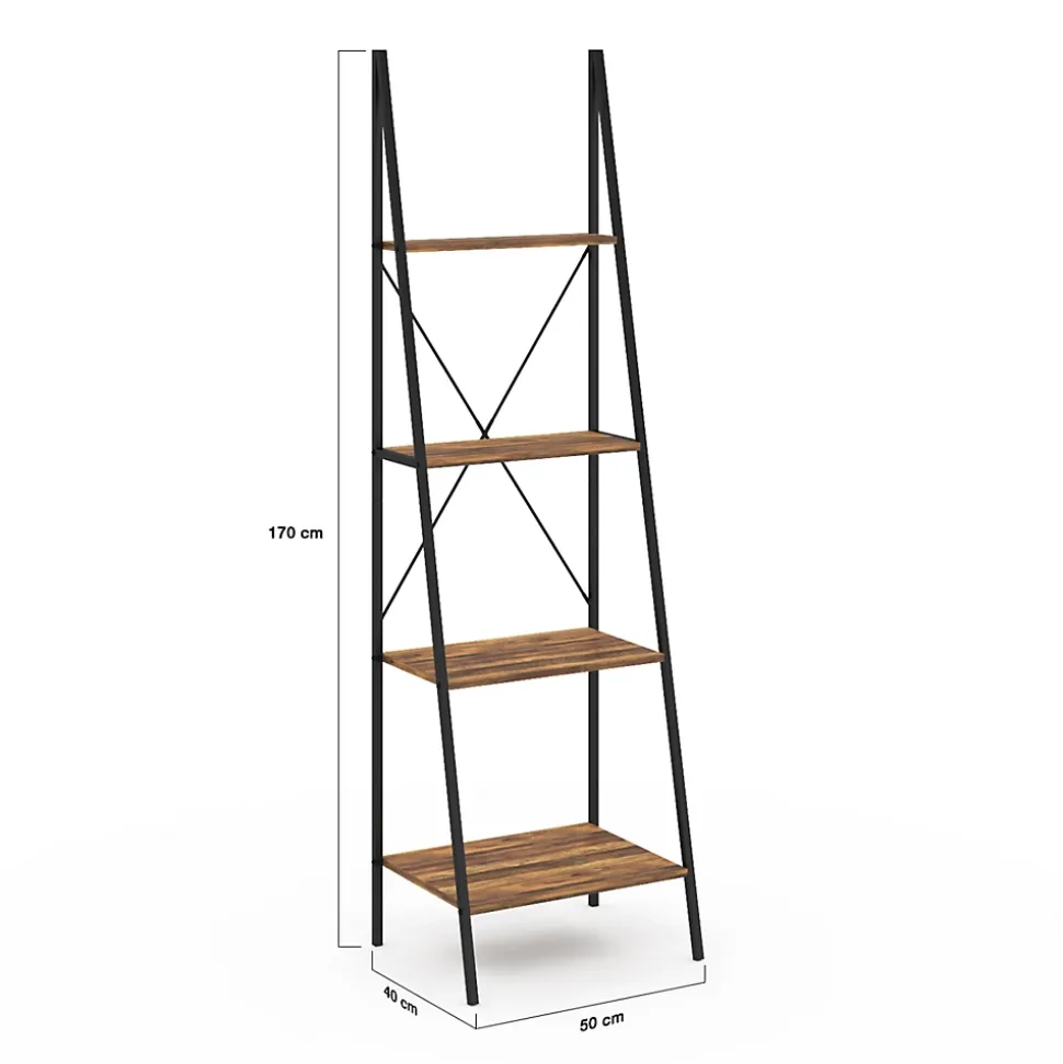 Etagère échelle 4 niveaux HAWKINS bois foncé design industriel 170 cm