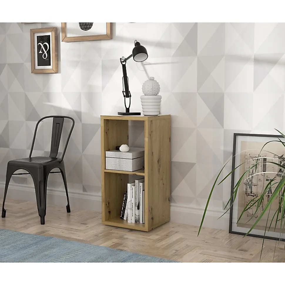 Etagère cube 2 casiers décor bois rustique texturé - CLASSICO