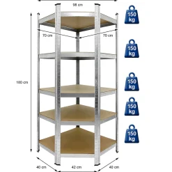 Etagère d'Angle Robuste - 180x70x40 cm - Chargeable jusqu'a 750kg