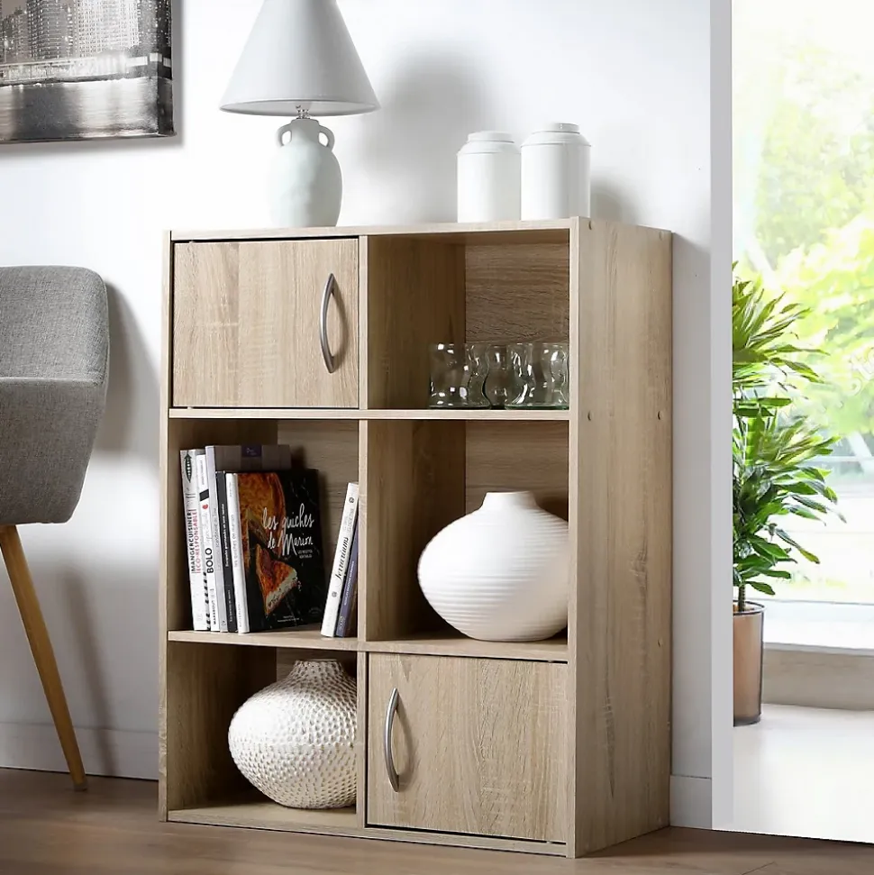 Etagère de rangement 6 cases 2 portes