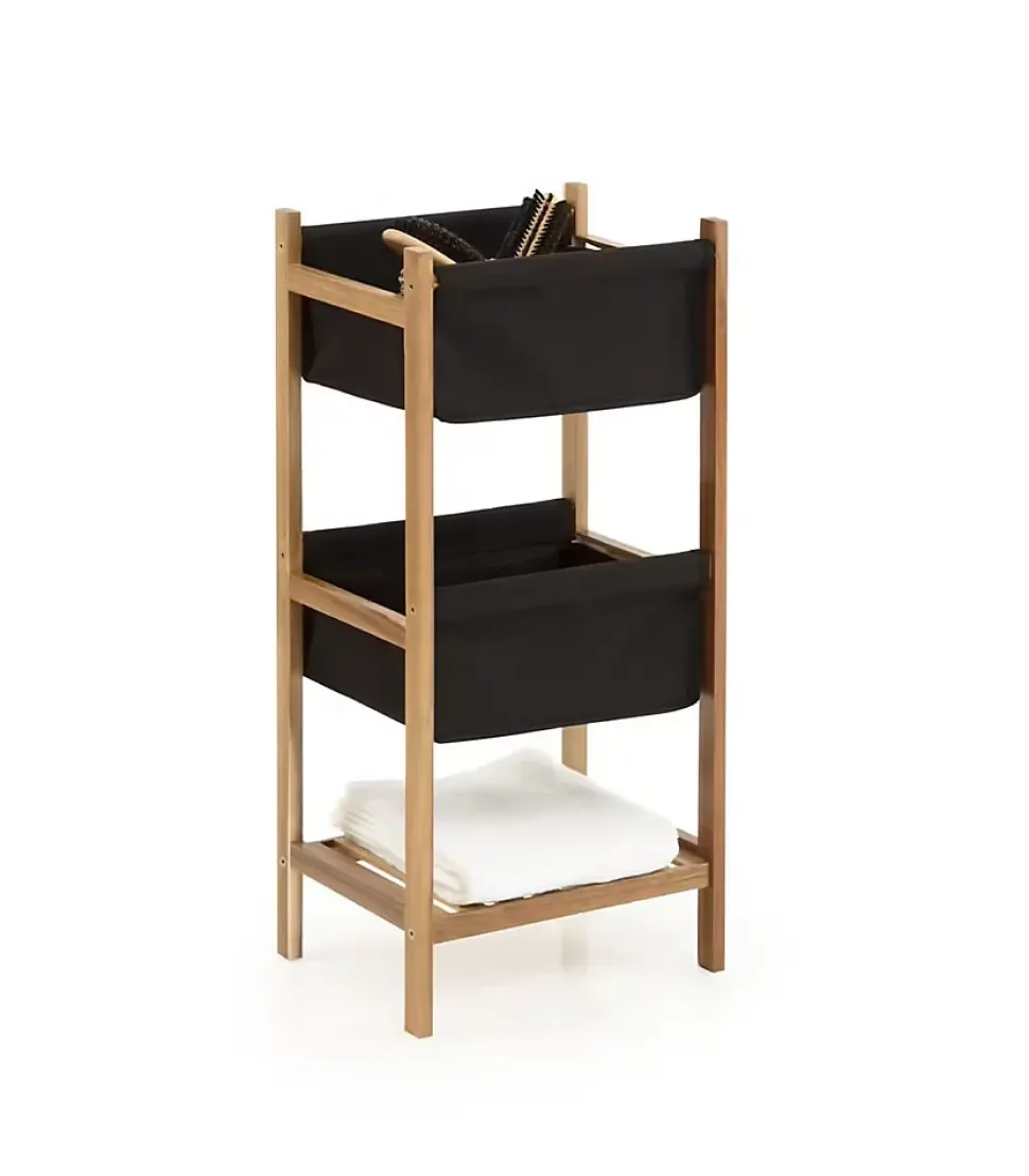 Etagère de rangement 3 niveaux en Bois et Tissu Noir H 73.2 cm