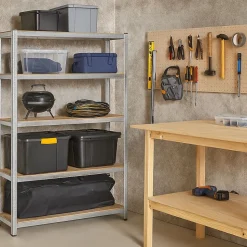 Etagère de rangement Bois et Acier 5 niveaux 120x45x180 cm Capacité 300 kg BRIXO