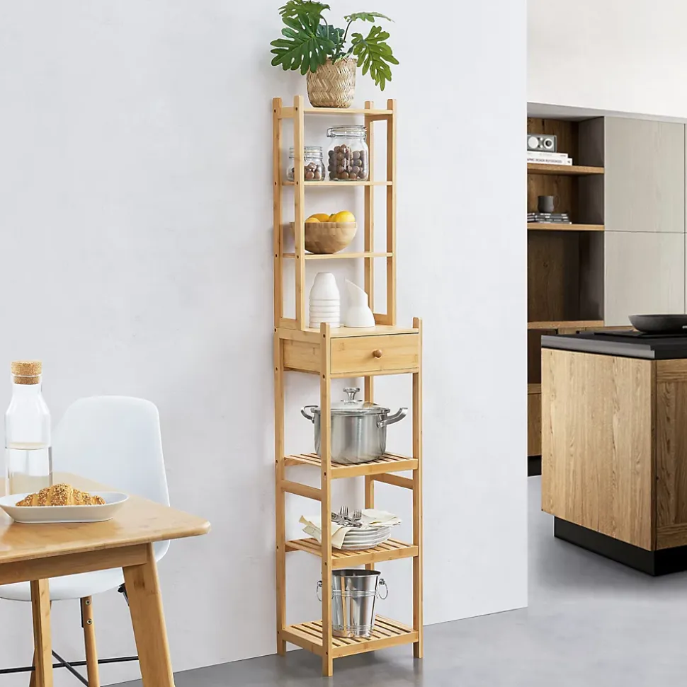 Etagère de rangement Siilinjärvi à 7 niveaux avec tiroir 163 x 33 x 28 cm en.casa