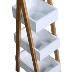 Etagère de Salle de Bains avec 3 Etagères MDF Bambu Blanc Marron Rebecca Mobili