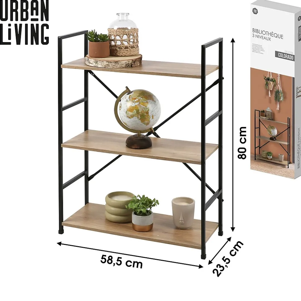 Etagère droite Large 3 niveaux en Métal et MDF