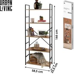 Etagère droite large 5 niveaux en Métal et MDF