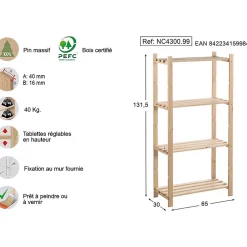 Etagère en kit profondeur 30 cm Natura 4 tablettes