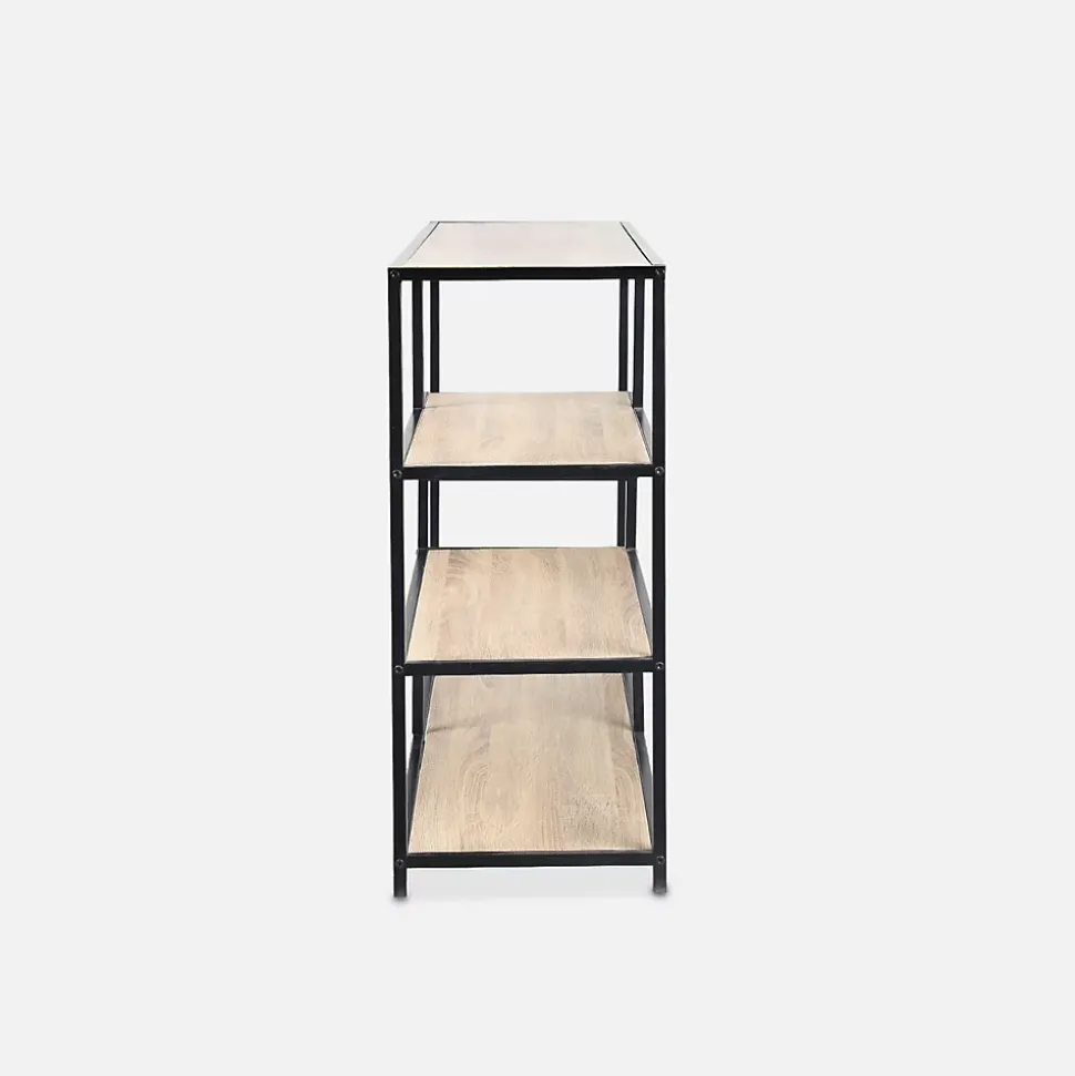 Etagère en métal noir et décor bois - Loft - bibliothèque 5 niveaux. L 114 x l 33 x H 78cm