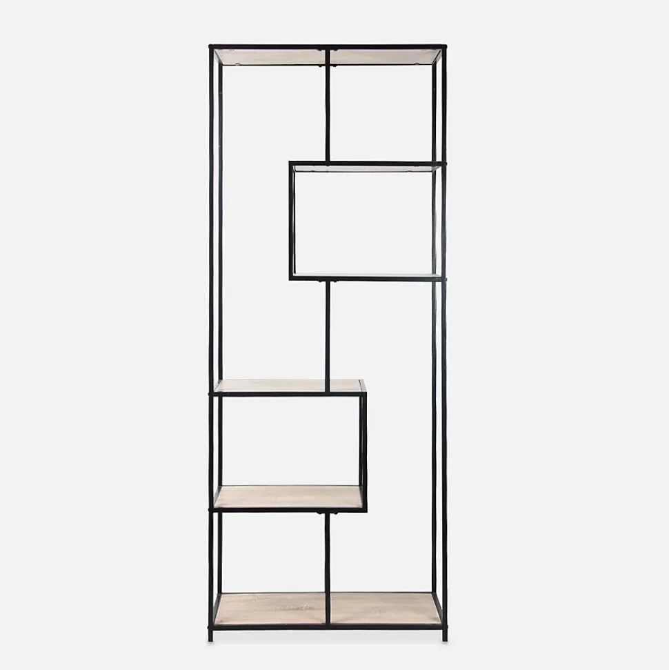 Etagère en métal noir et décor bois - Loft - bibliothèque 6 niveaux. L 77 x l 33 x H 185cm