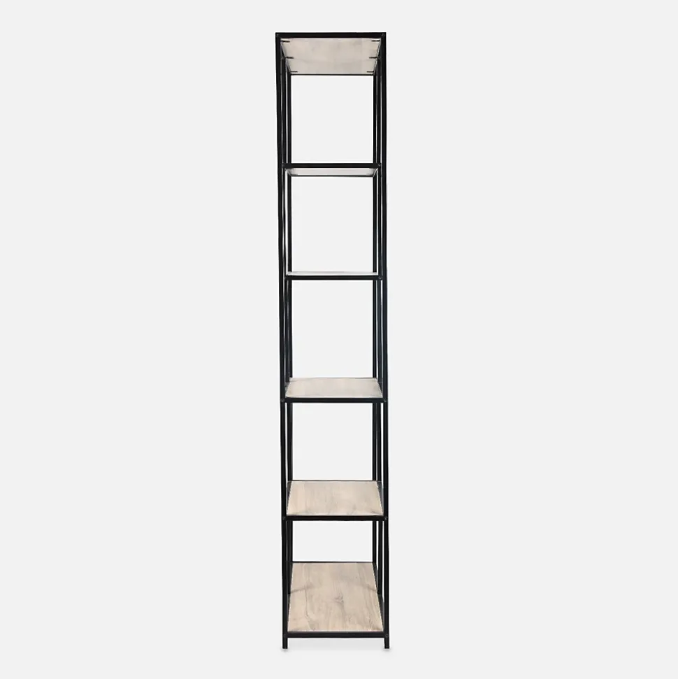 Etagère en métal noir et décor bois - Loft - bibliothèque 6 niveaux. L 77 x l 33 x H 185cm
