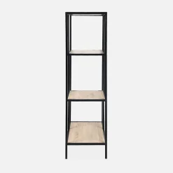 Etagère en métal noir et décor bois - Loft - bibliothèque 4 niveaux. L 69 x l 33 x H 113.5cm