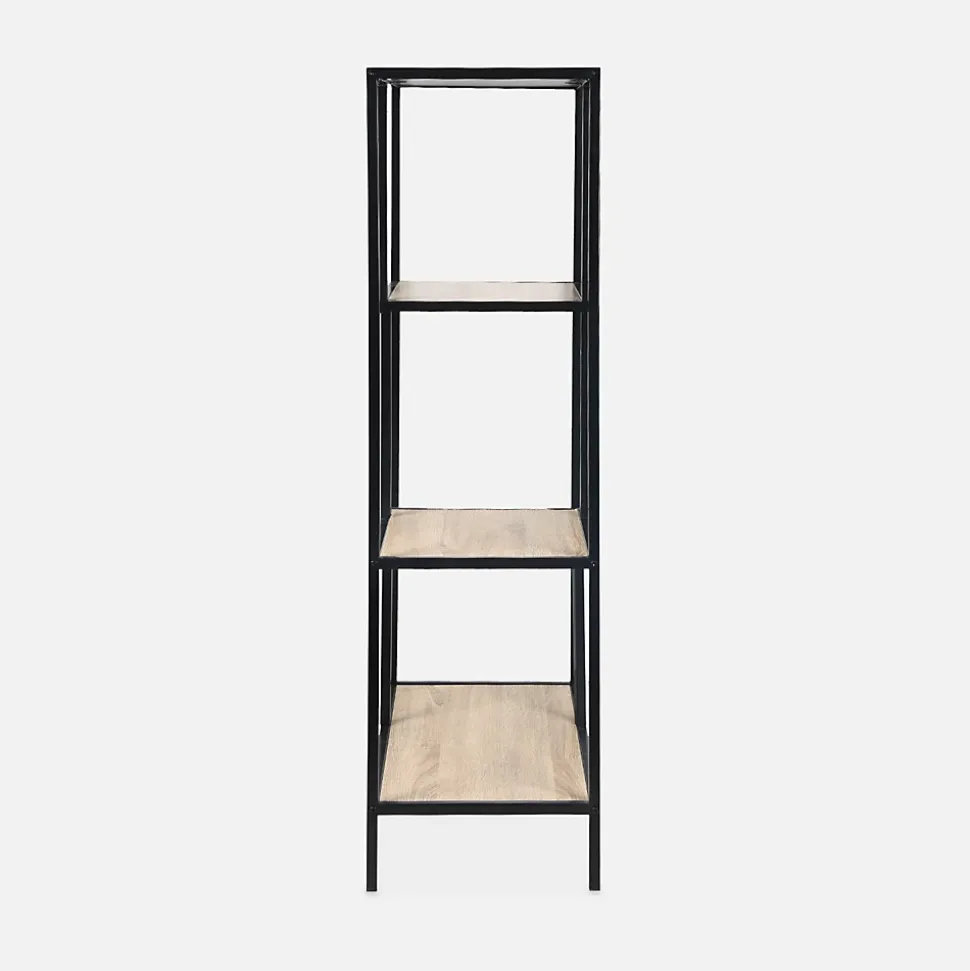 Etagère en métal noir et décor bois - Loft - bibliothèque 4 niveaux. L 69 x l 33 x H 113.5cm